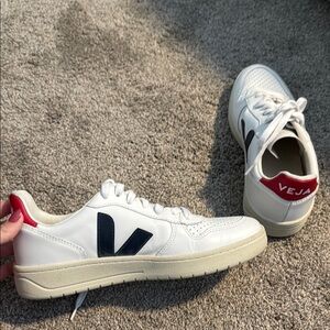 Veja White and Navy Sneakers